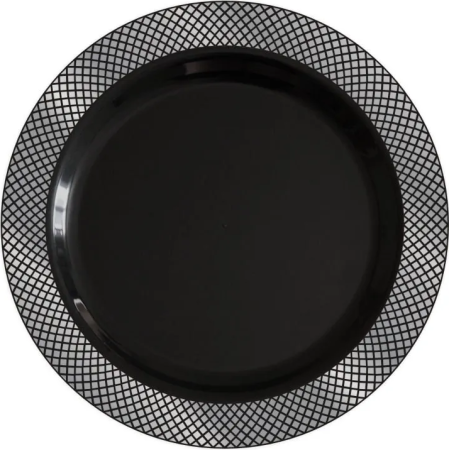тарелка круглая ПС 230 мм черная каемка серебро/10*