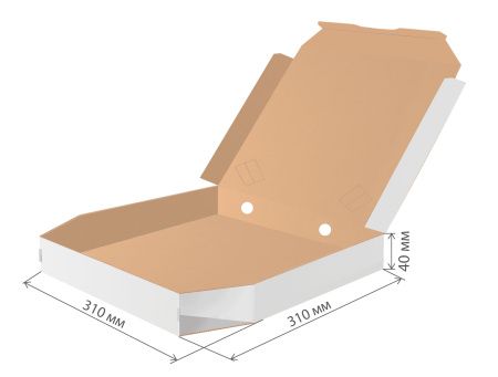 коробка под пиццу микрогофрокартон 310х310х40 скошенные углы бел/бур *