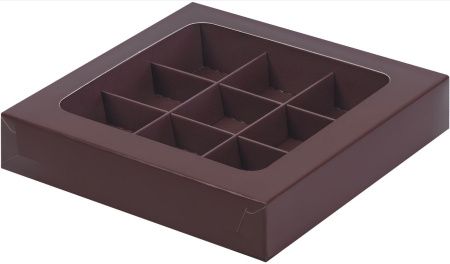 коробка бум. 155х155х30 для 9 конфет шоколад матовая с окном
