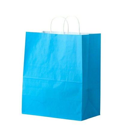 сумка бум. крафт 28х24х14 с круч. ручками Голубой *